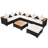 8 Piece Garden Lounge Set with Cushions Poly Rattan Black - Front View