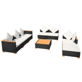 8 Piece Garden Lounge Set with Cushions Poly Rattan Black - Side View