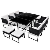 11 Piece Outdoor Dining Set with Cushions Poly Rattan Black - Front View