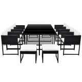 13 Piece Outdoor Dining Set with Cushions Poly Rattan Black - Side View