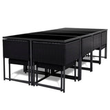 13 Piece Outdoor Dining Set with Cushions Poly Rattan Black - Top-Down View