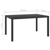 Garden Table Black 150x90x74 cm Aluminium and WPC - 45-Degree Angle