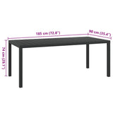 Garden Table Black 185x90x74 cm Aluminium and WPC - 45-Degree Angle