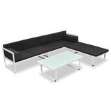 4 Piece Garden Lounge Set with Cushions Aluminium Black - Front View