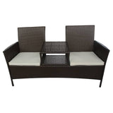 2-Seater Garden Sofa with Tea Table Poly Rattan Brown - Front View