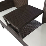 2-Seater Garden Sofa with Tea Table Poly Rattan Brown - Side View