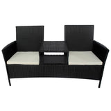 2-Seater Garden Sofa with Tea Table Poly Rattan Black - Front View