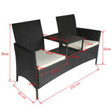 2-Seater Garden Sofa with Tea Table Poly Rattan Black - 45-Degree Angle