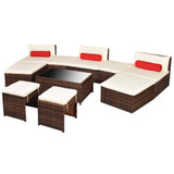 10 Piece Garden Lounge Set with Cushions Poly Rattan Brown - Front View