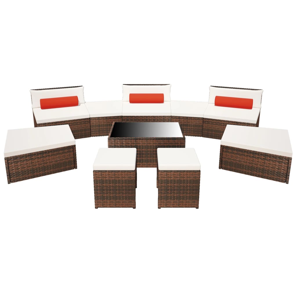 10 Piece Garden Lounge Set with Cushions Poly Rattan Brown