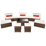 10 Piece Garden Lounge Set with Cushions Poly Rattan Brown - Top-Down View