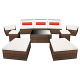 10 Piece Garden Lounge Set with Cushions Poly Rattan Brown - 45-Degree Angle
