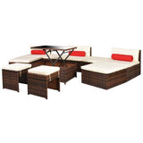 10 Piece Garden Lounge Set with Cushions Poly Rattan Brown - Rear View