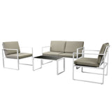 4 Piece Garden Lounge Set with Cushions Steel White - Front View