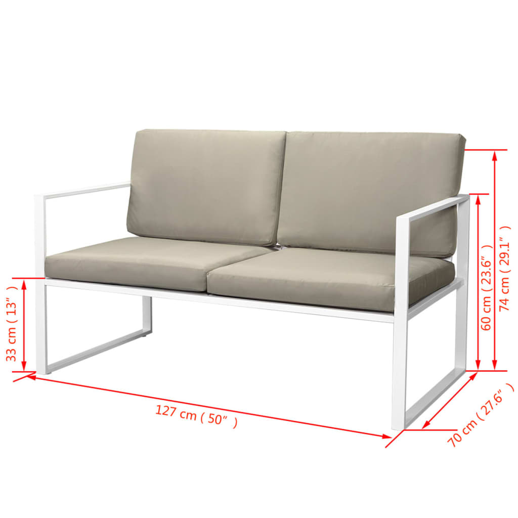 4 Piece Garden Lounge Set with Cushions Steel White