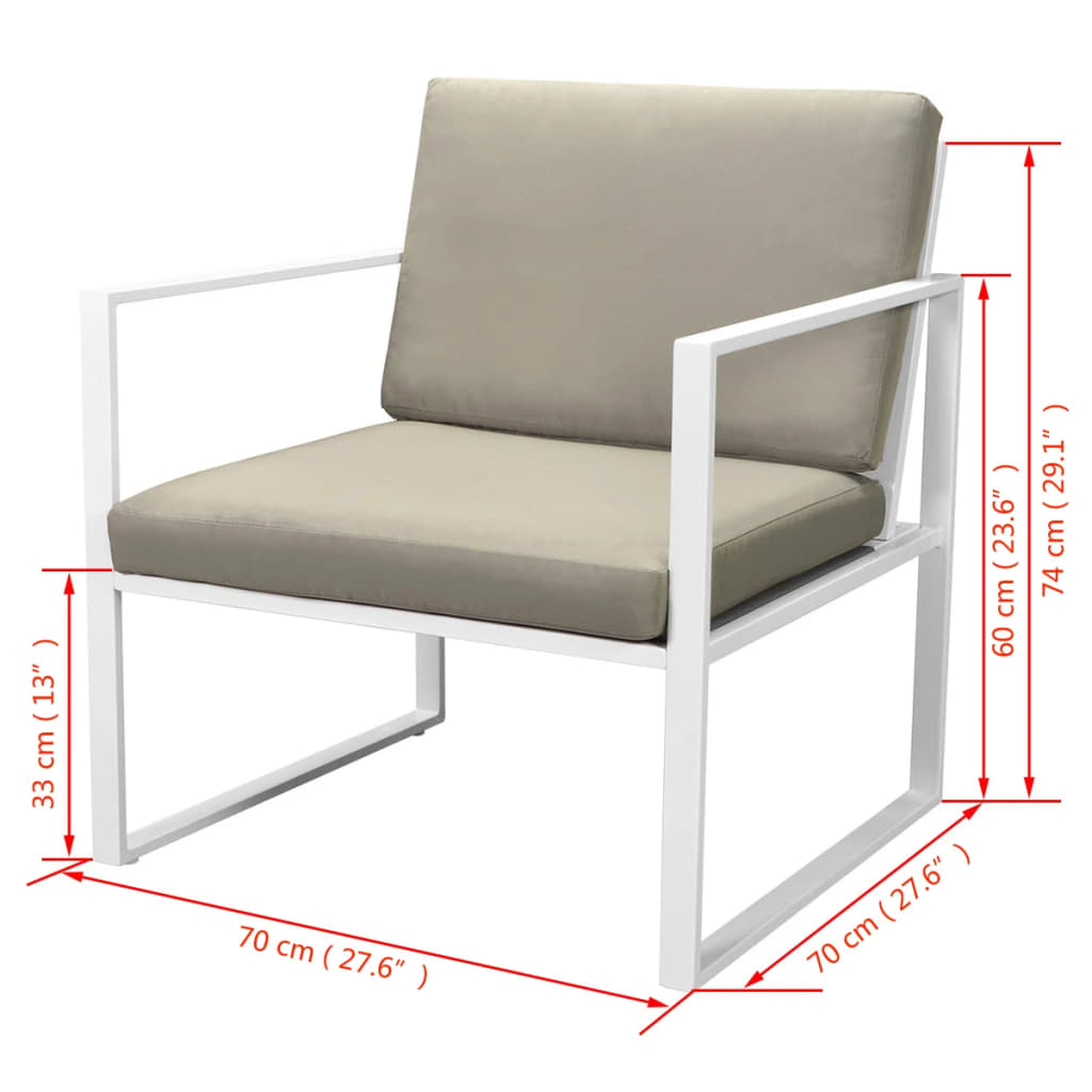 4 Piece Garden Lounge Set with Cushions Steel White