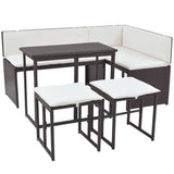 5 Piece Outdoor Dining Set Steel Poly Rattan Brown - Front View