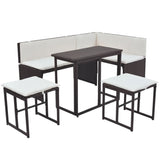 5 Piece Outdoor Dining Set Steel Poly Rattan Brown - Side View