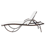 Sun Lounger with Cushion Poly Rattan Brown - 45-Degree Angle