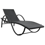 Sun Lounger with Cushion Poly Rattan Black - Front View