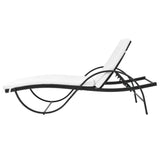 Sun Lounger with Cushion Poly Rattan Black - 45-Degree Angle