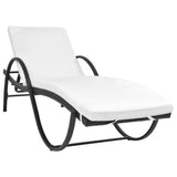 Sun Lounger with Cushion & Table Poly Rattan Black - Front View