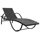 Sun Lounger with Cushion & Table Poly Rattan Black - Side View