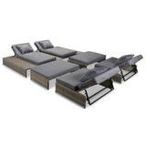 5 Piece Garden Lounge Set with Cushions Poly Rattan Grey - Front View