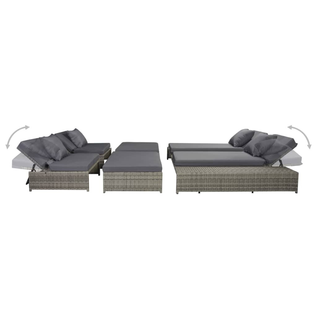 5 Piece Garden Lounge Set with Cushions Poly Rattan Grey