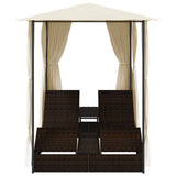 Double Sun Lounger with Curtains Poly Rattan Brown - Top-Down View