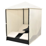 Double Sun Lounger with Curtains Poly Rattan Black - Close-Up Angle