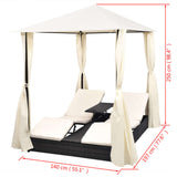 Double Sun Lounger with Curtains Poly Rattan Black - Extra Image