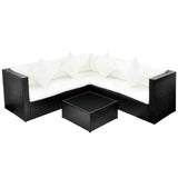 4 Piece Garden Lounge Set with Cushions Poly Rattan Black - Front View