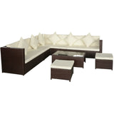 8 Piece Garden Lounge Set with Cushions Poly Rattan Brown - Front View