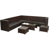 8 Piece Garden Lounge Set with Cushions Poly Rattan Brown - Side View