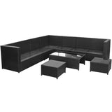 8 Piece Garden Lounge Set with Cushions Poly Rattan Black - Side View