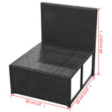 8 Piece Garden Lounge Set with Cushions Poly Rattan Black - Rear View