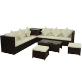 8 Piece Garden Lounge Set with Cushions Poly Rattan Brown - Front View