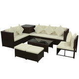 8 Piece Garden Lounge Set with Cushions Poly Rattan Brown - Side View