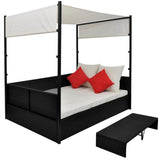 Garden Bed with Canopy Black 190x130 cm Poly Rattan - Front View