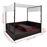 Garden Bed with Canopy Black 190x130 cm Poly Rattan - Close-Up Angle