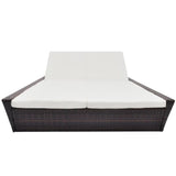 Outdoor Lounge Bed with Cushion Poly Rattan Brown - Front View