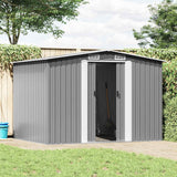 Garden Storage Shed Grey Metal 257x205x178 cm - Front View