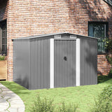 Garden Storage Shed Grey Metal 257x205x178 cm - Side View