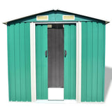 Garden Storage Shed Green Metal 204x132x186 cm - Front View