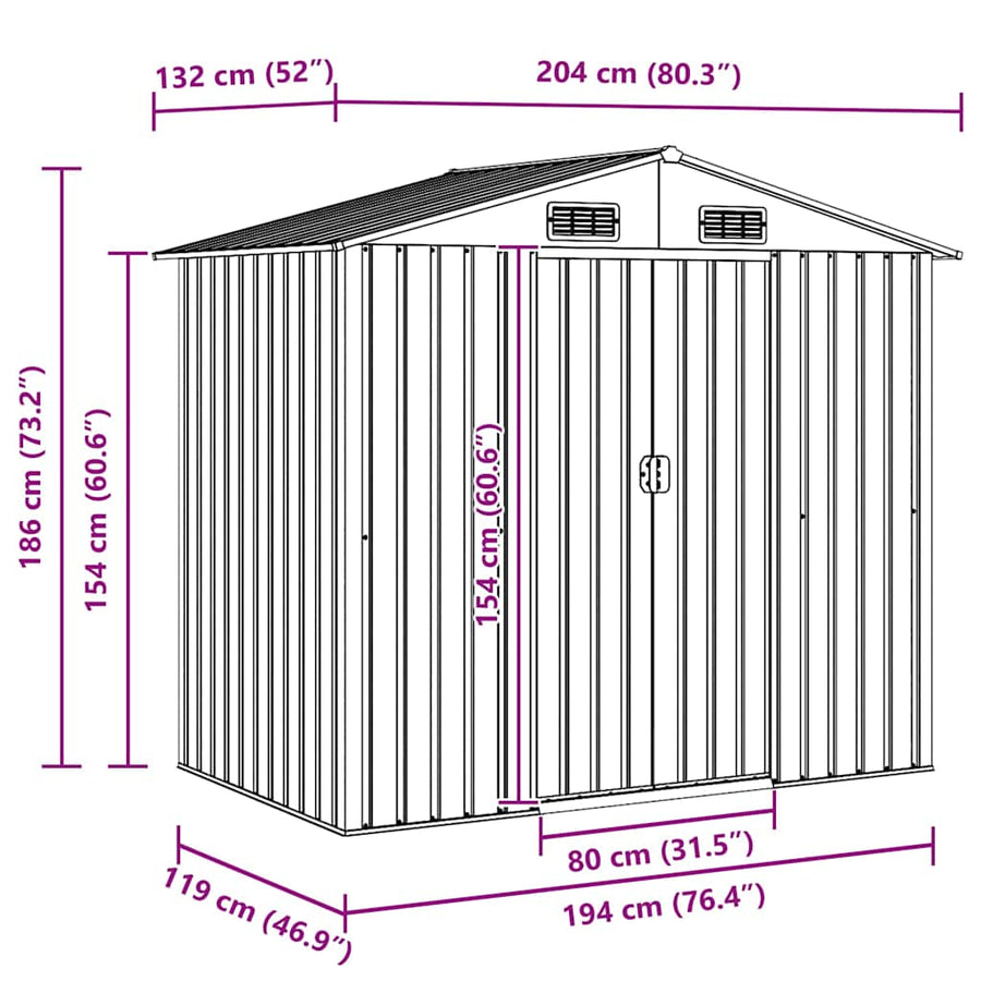 Garden Storage Shed Green Metal 204x132x186 cm