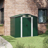 Garden Storage Shed Green Metal 204x132x186 cm - Side View