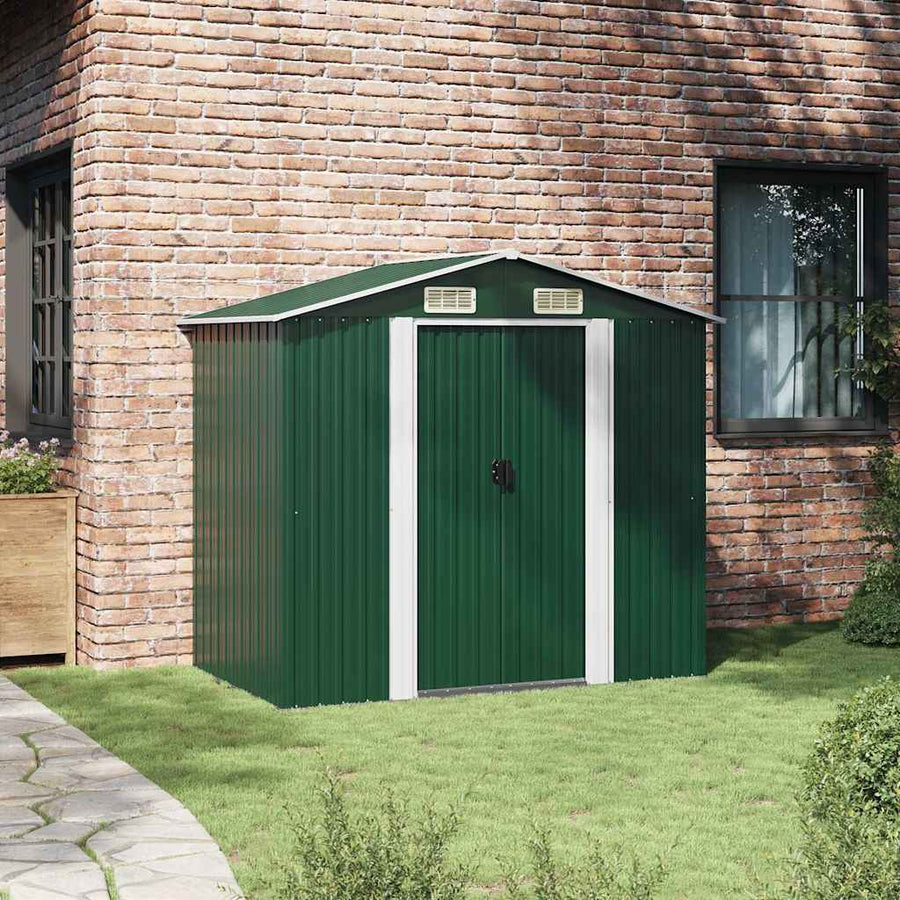 Garden Storage Shed Green Metal 204x132x186 cm