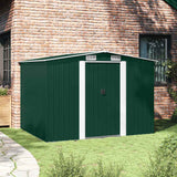 Garden Storage Shed Green Metal 257x205x178 cm - Front View