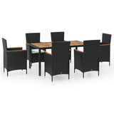 7 Piece Outdoor Dining Set with Cushions Poly Rattan - Front View